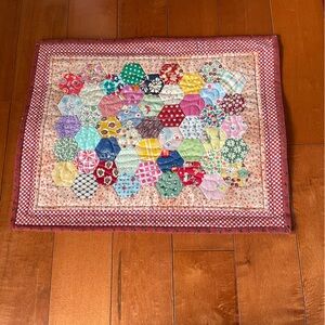 Handmade Multicolor Hexagon Patchwork Quilt table top centerpiece